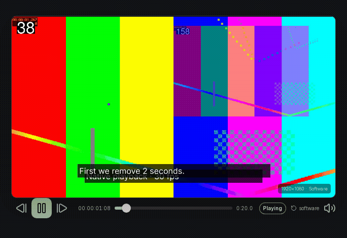 Animated Preview transport demonstration: play/pause and frame movement in the Preview controls.